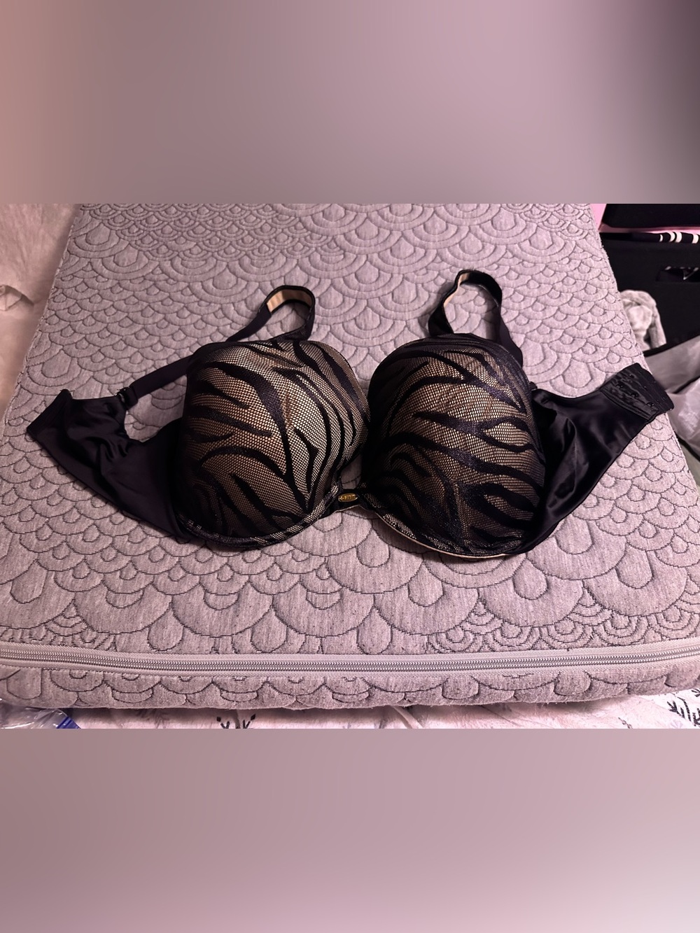 Self Expressions i-fit Women’s Black Zebra Mesh Underwire Push Up Bra Y2K Era